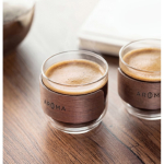 Set of 2 glass coffee cups with walnut wood band 120 ml wood colour second ambient view 2