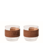 Set of 2 glass coffee cups with walnut wood band 120 ml wood colour view with print area
