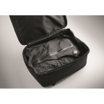 RPET 600D travel backpack with vacuum bag and pump included 18L black colour photographic view