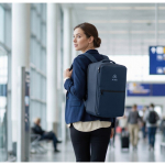 RPET 600D travel backpack with vacuum bag and pump included 18L navy-blue colour second ambient view 2
