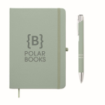 A5 PU notebook set with blue pen and lined pages mint green colour main view