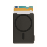 Magnetic recycled plastic card holder for 3 cards with stand black colour second view