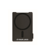Magnetic recycled plastic card holder for 3 cards with stand black colour view with print area