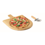 Bamboo pizza board with stainless steel pizza cutter included wood colour second view