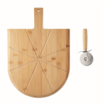 Bamboo pizza board with stainless steel pizza cutter included wood colour sixth view