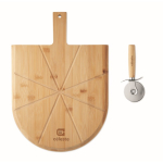 Bamboo pizza board with stainless steel pizza cutter included wood colour main view
