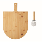 Bamboo pizza board with stainless steel pizza cutter included wood colour seventh view