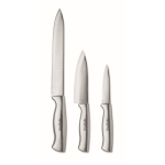 Set of 3 stainless steel kitchen knives for everyday use silver colour main view