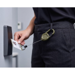 Durable plastic badge holder with carabiner and 60 cm cord military green colour ambient view