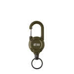 Durable plastic badge holder with carabiner and 60 cm cord military green colour view with print area