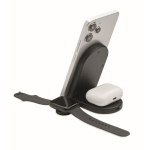 Foldable 3-in-1 wireless and magnetic charging station 15W black colour fifth view