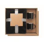 Gift set with fleece blanket and two enamelled metal mugs 350 ml black colour second view