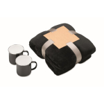 Gift set with fleece blanket and two enamelled metal mugs 350 ml black colour ninth view