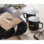 Gift set with fleece blanket and two enamelled metal mugs 350 ml black colour third main view