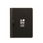 Faux leather A4 portfolio with pockets and lined notepad black colour view with print area