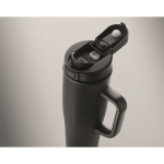 Leakproof recycled stainless steel thermal tumbler with handle and straw 900 ml black colour fourth photographic view