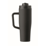 Leakproof recycled stainless steel thermal tumbler with handle and straw 900 ml black colour sixth view