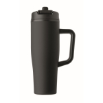 Leakproof recycled stainless steel thermal tumbler with handle and straw 900 ml black colour seventh view