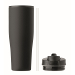 Leakproof recycled stainless steel thermal tumbler with handle and straw 900 ml black colour eighth view