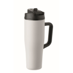 Leakproof recycled stainless steel thermal tumbler with handle and straw 900 ml white colour second view