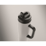 Leakproof recycled stainless steel thermal tumbler with handle and straw 900 ml white colour third photographic view