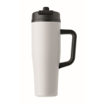 Leakproof recycled stainless steel thermal tumbler with handle and straw 900 ml white colour seventh view