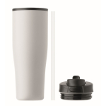Leakproof recycled stainless steel thermal tumbler with handle and straw 900 ml white colour eighth view