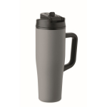Leakproof recycled stainless steel thermal tumbler with handle and straw 900 ml grey colour second view