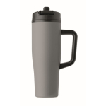 Leakproof recycled stainless steel thermal tumbler with handle and straw 900 ml grey colour seventh view