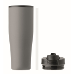 Leakproof recycled stainless steel thermal tumbler with handle and straw 900 ml grey colour eighth view