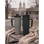 Leakproof recycled stainless steel thermal tumbler with handle and straw 900 ml grey colour