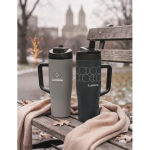 Leakproof recycled stainless steel thermal tumbler with handle and straw 900 ml grey colour main view