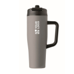 Leakproof recycled stainless steel thermal tumbler with handle and straw 900 ml grey colour view with print area