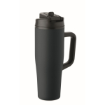 Leakproof recycled stainless steel thermal tumbler with handle and straw 900 ml navy-blue colour