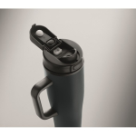 Leakproof recycled stainless steel thermal tumbler with handle and straw 900 ml navy-blue colour third photographic view