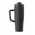 Leakproof recycled stainless steel thermal tumbler with handle and straw 900 ml navy-blue colour sixth view