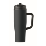 Leakproof recycled stainless steel thermal tumbler with handle and straw 900 ml navy-blue colour seventh view