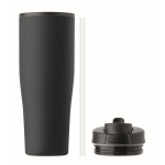 Leakproof recycled stainless steel thermal tumbler with handle and straw 900 ml navy-blue colour eighth view