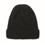 Unisex polyester beanie with fleece lining, turn-up and one size black colour second view