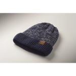 Unisex polyester beanie with fleece lining, turn-up and one size blue colour third photographic view