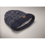 Unisex polyester beanie with fleece lining, turn-up and one size blue colour fourth photographic view