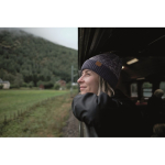 Unisex polyester beanie with fleece lining, turn-up and one size blue colour second ambient view