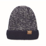 Unisex polyester beanie with fleece lining, turn-up and one size blue colour main view