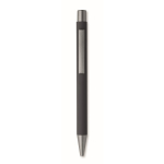 Recycled aluminium click pen with rubberised finish and blue ink black colour fifth view