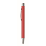 Recycled aluminium click pen with rubberised finish and blue ink red colour second view