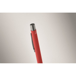 Recycled aluminium click pen with rubberised finish and blue ink red colour third photographic view