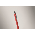 Recycled aluminium click pen with rubberised finish and blue ink red colour fourth photographic view