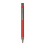 Recycled aluminium click pen with rubberised finish and blue ink red colour fifth view