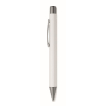 Recycled aluminium click pen with rubberised finish and blue ink white colour second view