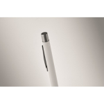 Recycled aluminium click pen with rubberised finish and blue ink white colour third photographic view